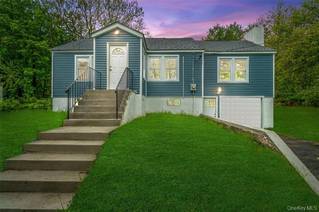 Completed front exterior at twilight