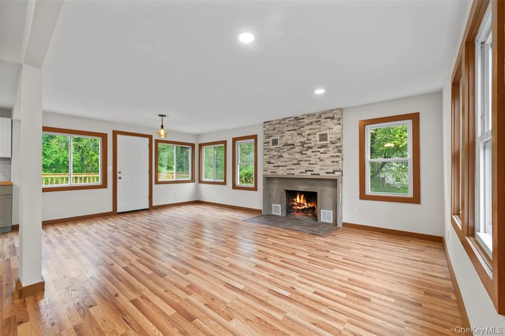 Completed living room with fireplace