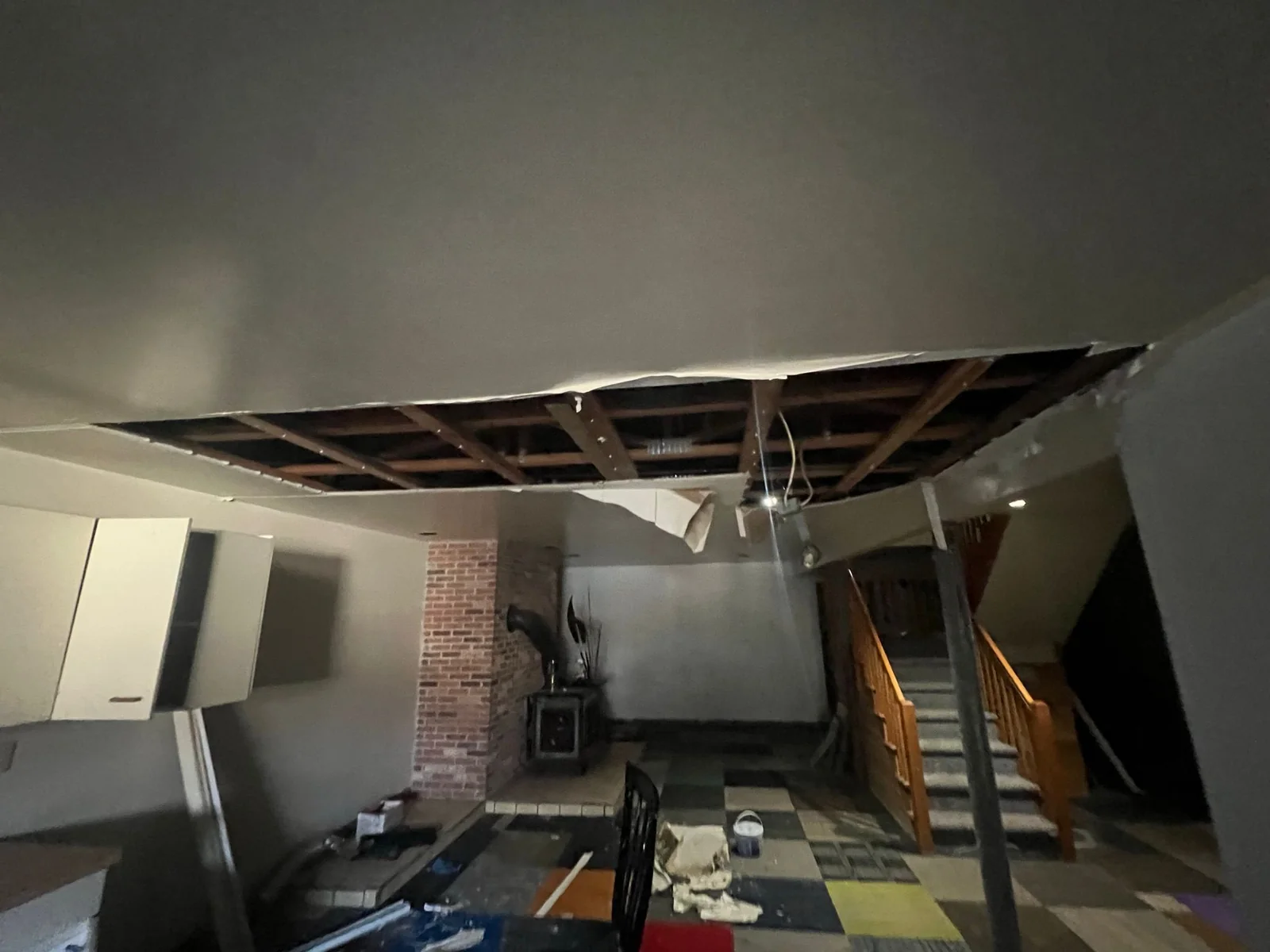 Damaged lower living area before rehabilitation