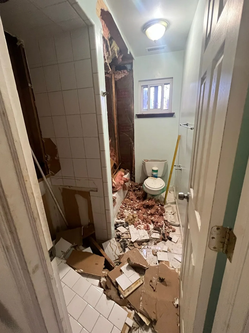 Bathroom during demolition before rehabilitation