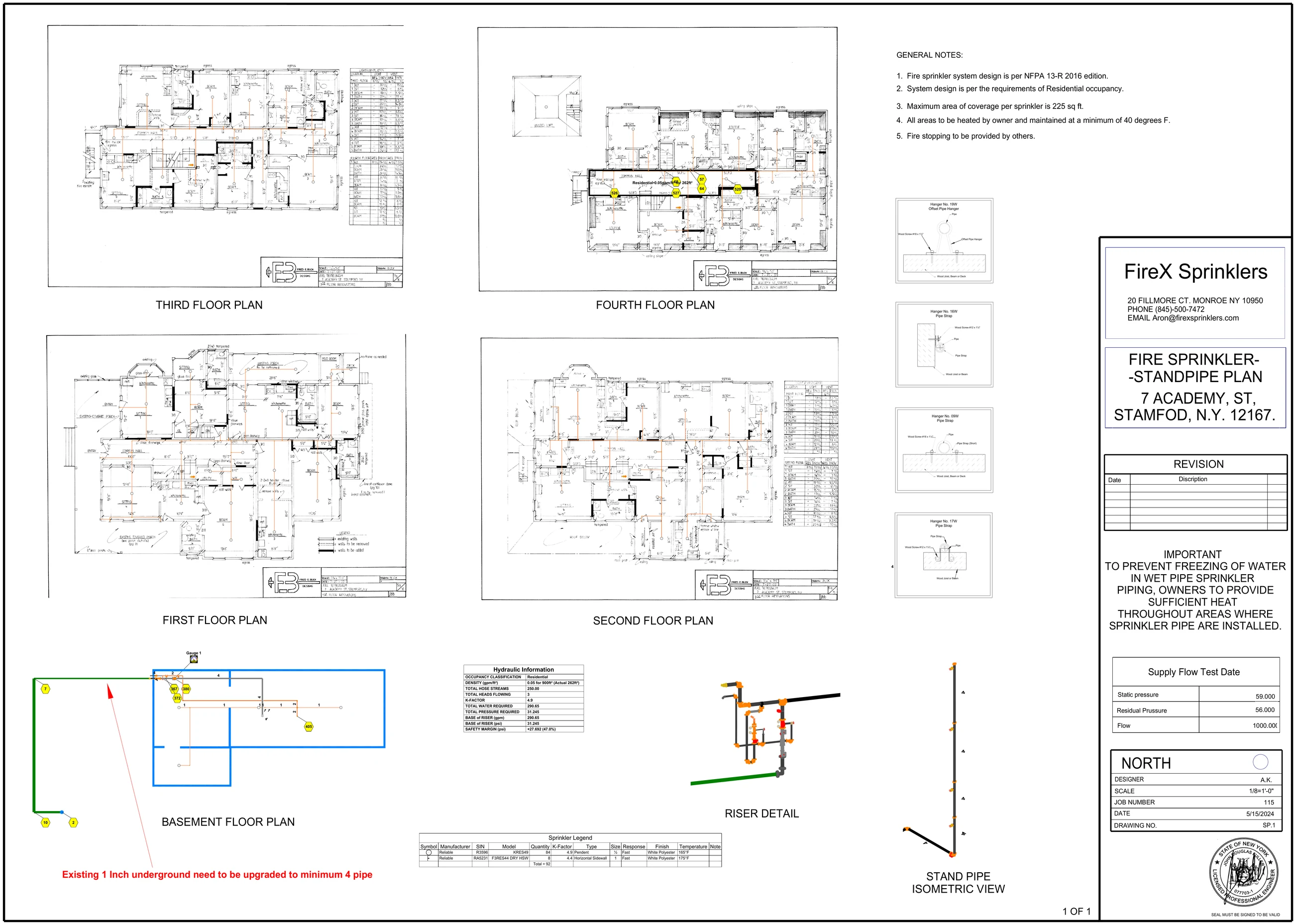 Fire sprinkler and standpipe plan for 7 Academy Street