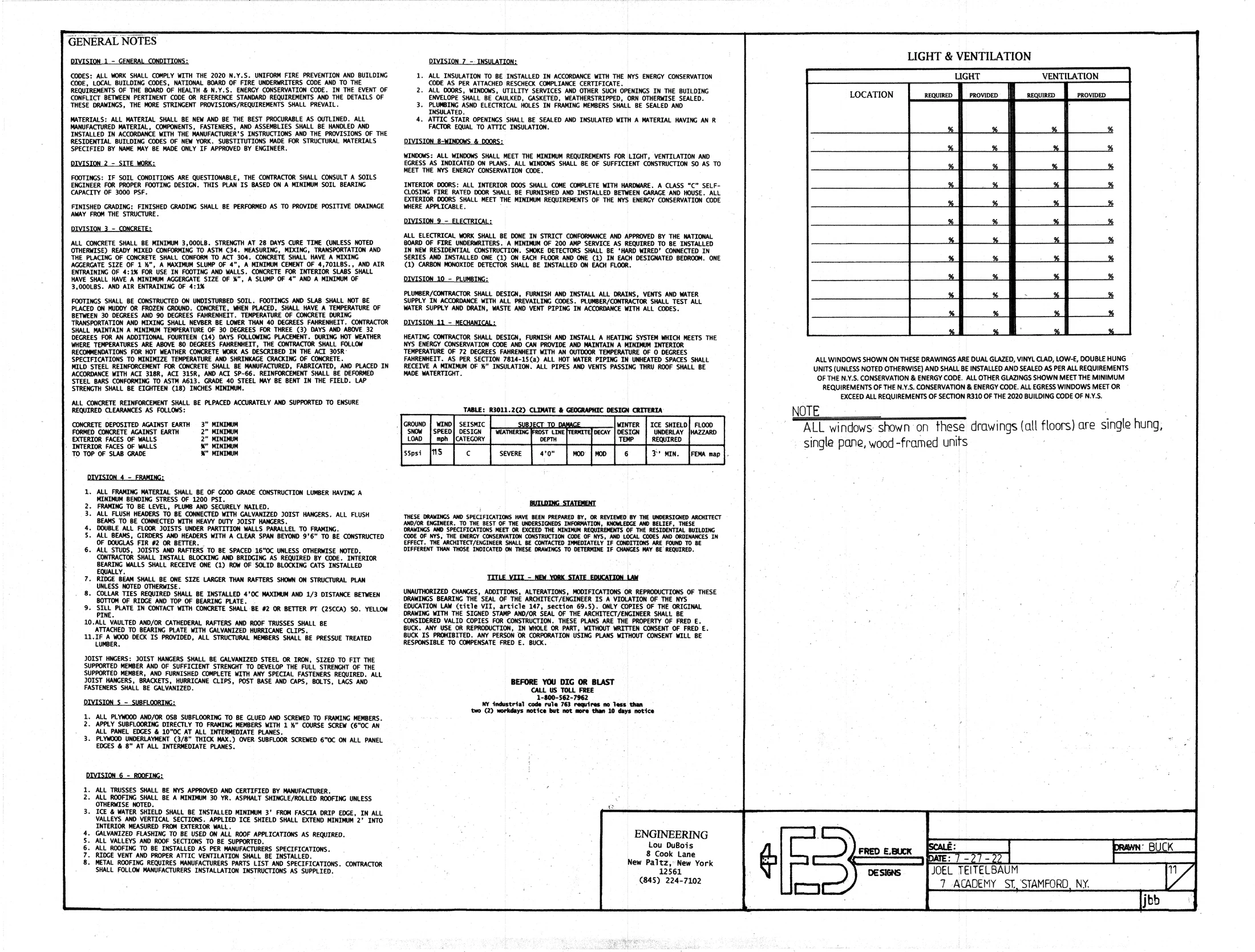 Sheet 11 general notes