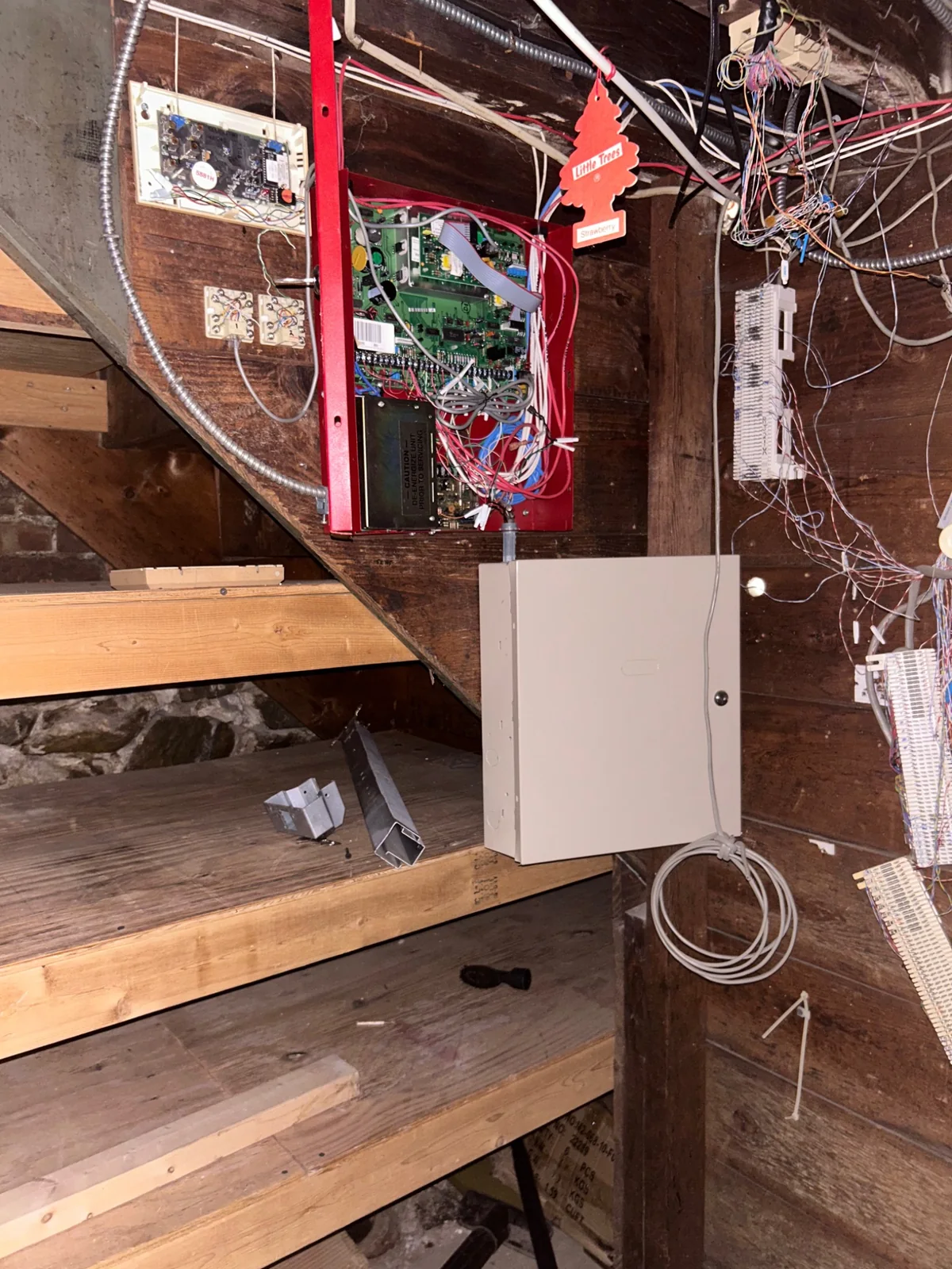 Existing alarm and low-voltage equipment with exposed wiring